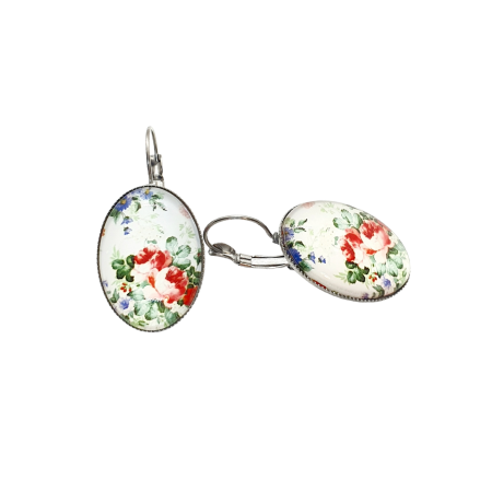 earrings oval silver steel floral2